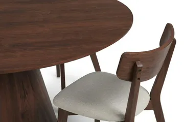 Siena Matgrupp 150 cm runt i Valnöt med 6 Amelia Matstolar med Dyna - Valnöt/Beige - Products - Utemöbler & utemiljö - Utegrupp - Matgrupp utomhus