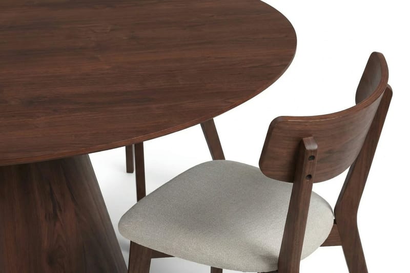 Siena Matgrupp 150 cm runt i Valnöt med 6 Amelia Matstolar med Dyna - Valnöt/Beige - Products - Utemöbler & utemiljö - Utegrupp - Matgrupp utomhus