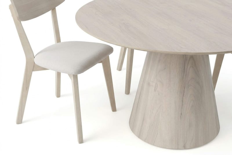 Siena Matgrupp 150 cm runt Vitlaserad med 6 Amelia Matstolar med Dyna - Vitlaserad/Beige - Products - Utemöbler & utemiljö - Utegrupp - Matgrupp utomhus