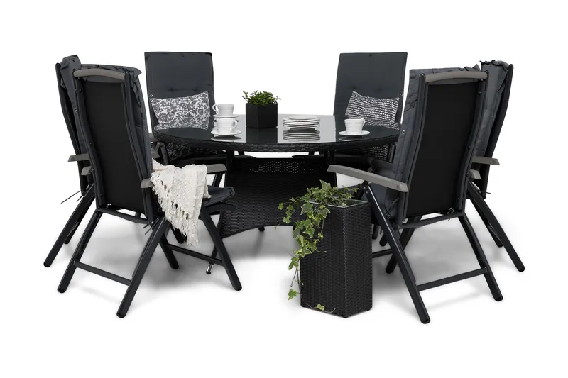 Thor Matgrupp Ø140 + 6 Monaco Lyx Positionsstol m Dyna - Svart/Svart/Grå - Products - Utemöbler & utemiljö - Utegrupp - Matgrupp utomhus