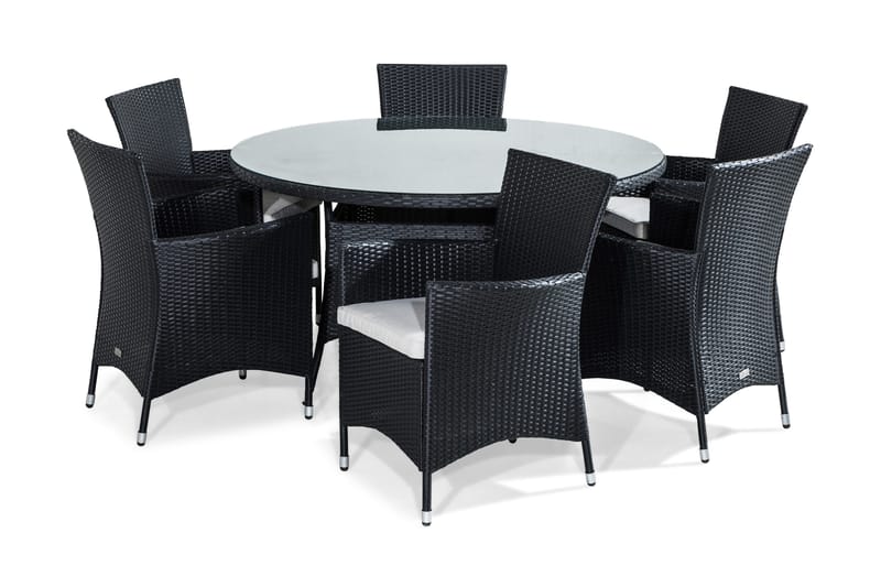 Thor Matgrupp 140 cm Rund inkl 6 Fåtöljer - Svart - Products - Utemöbler & utemiljö - Utegrupp - Matgrupp utomhus