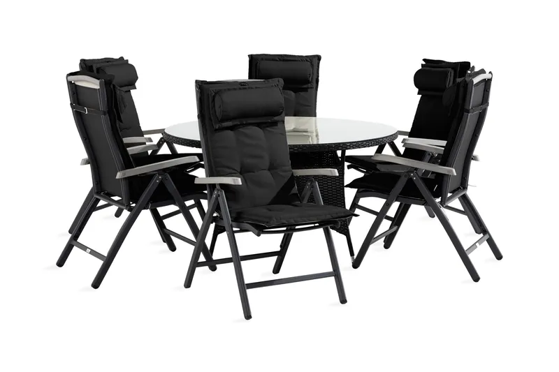 Thor Matgrupp 140 Rund + 6 Monaco Positionsstol m Dyna - Svart/Grå - Products - Utemöbler & utemiljö - Utegrupp - Matgrupp utomhus