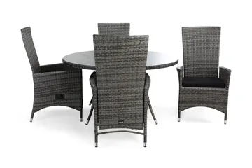 Thor Matgrupp Utomhus Ø140 + 4 Jenny Ställbar Fåtölj m Dyna - Grå/Grå/Svart - Products - Utemöbler & utemiljö - Utegrupp - Matgrupp utomhus