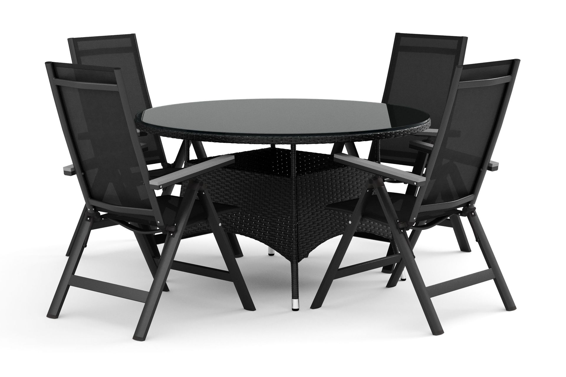 Thor utomhus rund matgrupp 140 cm med 4 Monaco Light positionsstolar