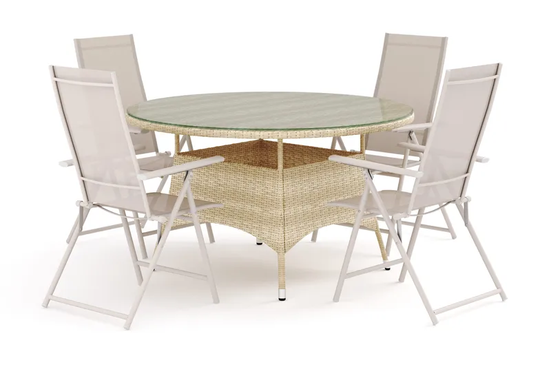 Thor utomhus rund matgrupp 140 cm med 4 Sanna positionsstolar - Beige - Products - Utemöbler & utemiljö - Utegrupp - Matgrupp utomhus