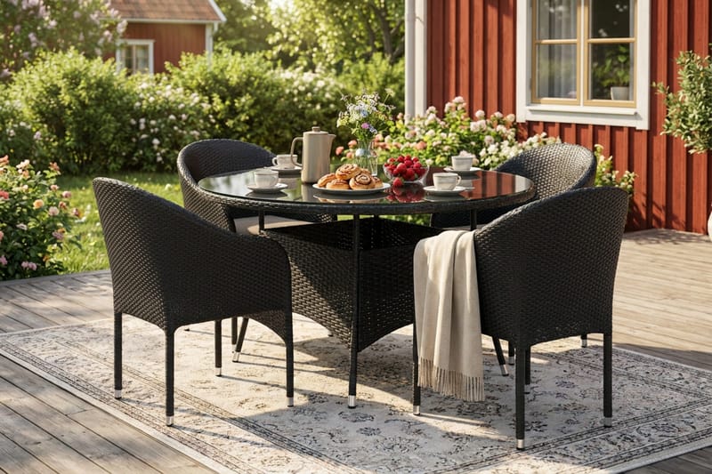 Thor utomhus rund matgrupp 140 cm med 4 Thor fåtöljer - Svart - Products - Utemöbler & utemiljö - Utegrupp - Matgrupp utomhus