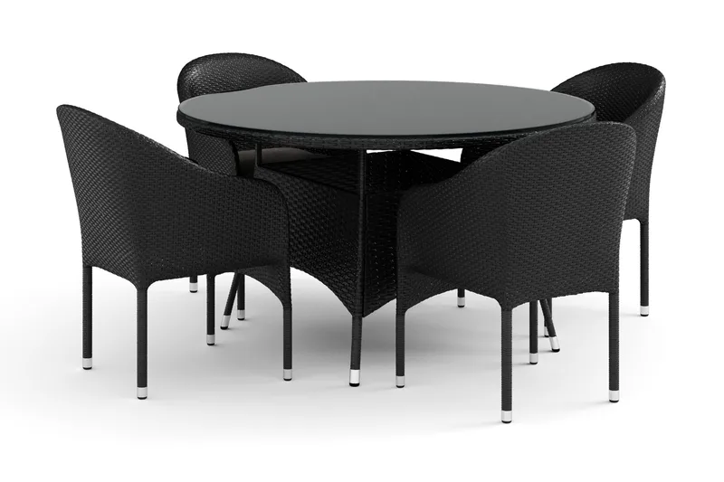 Thor utomhus rund matgrupp 140 cm med 4 Thor fåtöljer, Svart