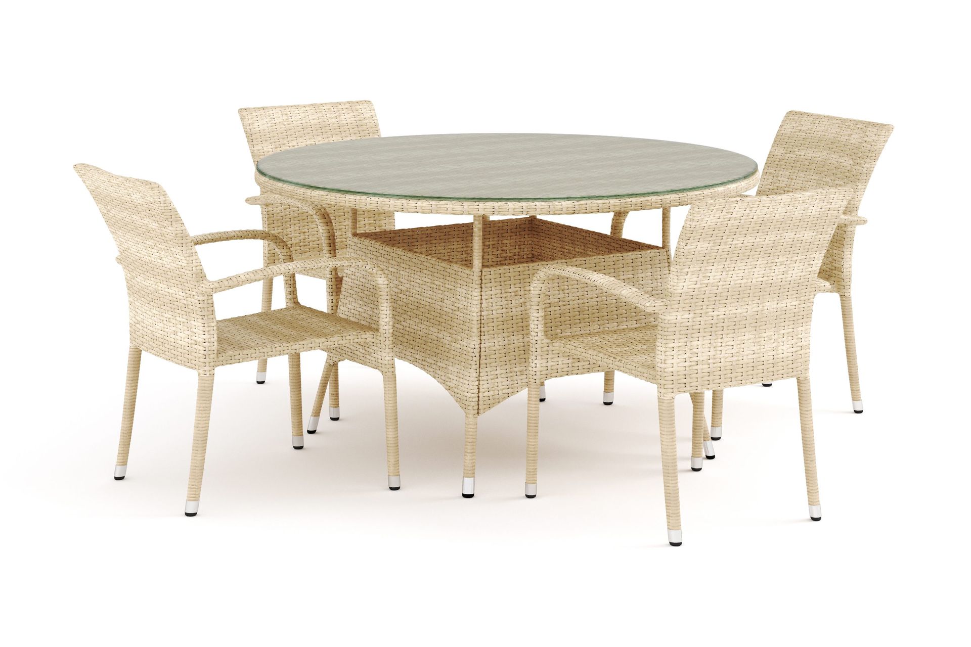 Thor utomhus rund matgrupp 140 cm med 4 Thor Light utefåtöljer