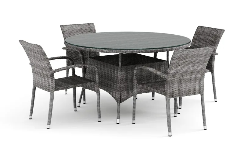 Thor utomhus rund matgrupp 140 cm med 4 Thor Light utefåtöljer - Grå - Products - Utemöbler & utemiljö - Utegrupp - Matgrupp utomhus