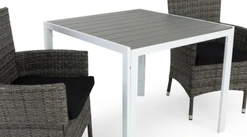 Tunis Cafégrupp 90x90 + 2 Thor Fåt ölj m Dyna - Vit/Grå/Svart - Products - Utemöbler & utemiljö - Utegrupp - Matgrupp utomhus