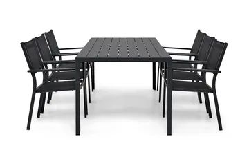 Tunis Matgrupp 205x90 cm + 6 Tunis Stapelstol - Svart/Svart - Products - Utemöbler & utemiljö - Utegrupp - Matgrupp utomhus