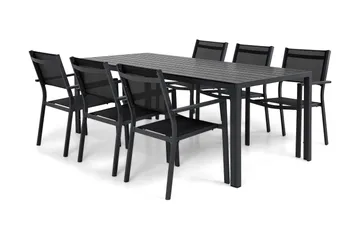 Tunis Matgrupp 205x90 cm + 6 Tunis Stapelstol - Svart/Svart - Products - Utemöbler & utemiljö - Utegrupp - Matgrupp utomhus