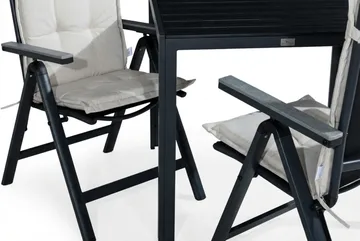 Tunis Matgrupp Utomhus 90x90 + 2 Monaco Positionsstol m Dyna - Svart/Grå/Offwhite - Products - Utemöbler & utemiljö - Utegrupp - Matgrupp utomhus