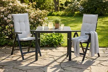 Tunis Matgrupp Utomhus 90x90 + 2 Monaco Positionsstol m Dyna - Svart/Grå/Offwhite - Products - Utemöbler & utemiljö - Utegrupp - Matgrupp utomhus