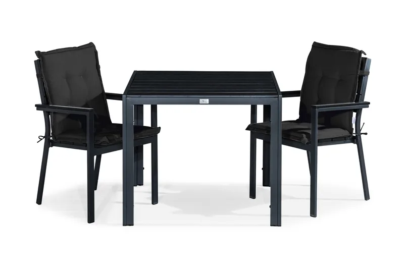 Tunis Matgrupp Utomhus 90x90 + 2 Stapelstolar m Dyna, Svart