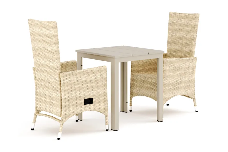 Tunis utomhus caféset 70x70 cm med 2 Jenny matstolar, Beige/Beige