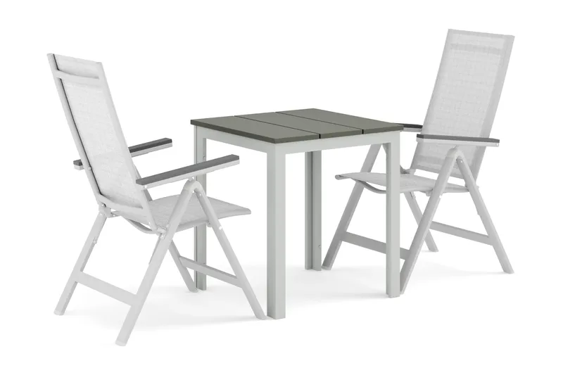 Tunis utomhus caféset 70x70 cm med 2 Monaco Light positionsstolar - Vit/Grå - Products - Utemöbler & utemiljö - Utegrupp - Matgrupp utomhus