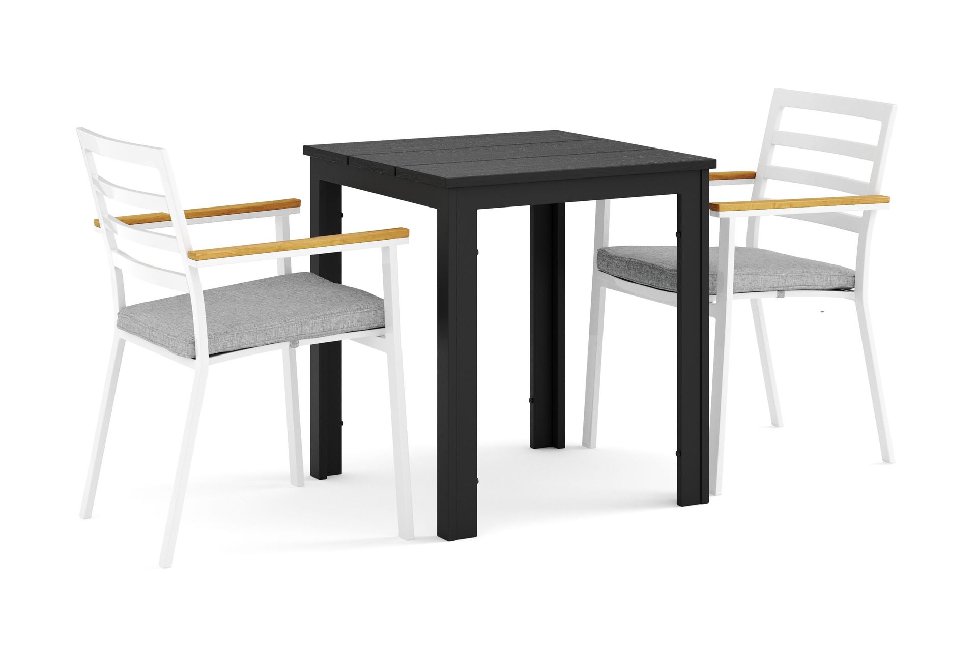 Tunis utomhus caféset 70x70 cm med 2 Oliver karmstolar