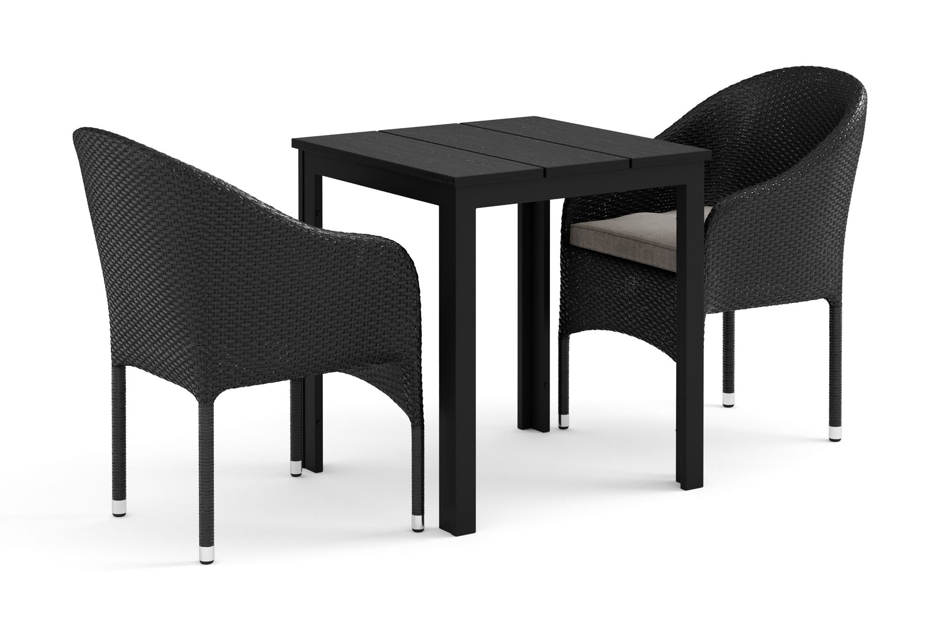 Tunis utomhus caféset 70x70 cm med 2 Thor fåtöljer