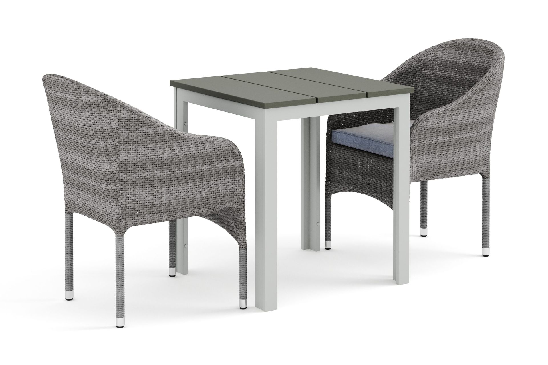 Tunis utomhus caféset 70x70 cm med 2 Thor fåtöljer