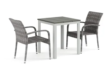 Tunis utomhus caféset 70x70 cm med 2 Thor Light utefåtöljer - Vit/Grå - Products - Utemöbler & utemiljö - Utegrupp - Matgrupp utomhus
