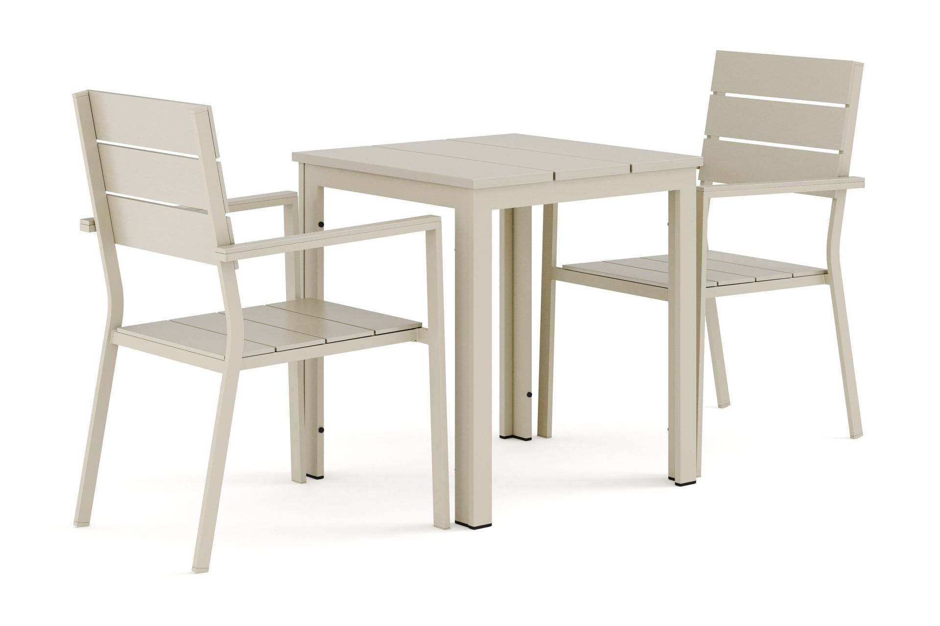 Tunis utomhus caféset 70x70 cm med 2 Tunis stapelstolar