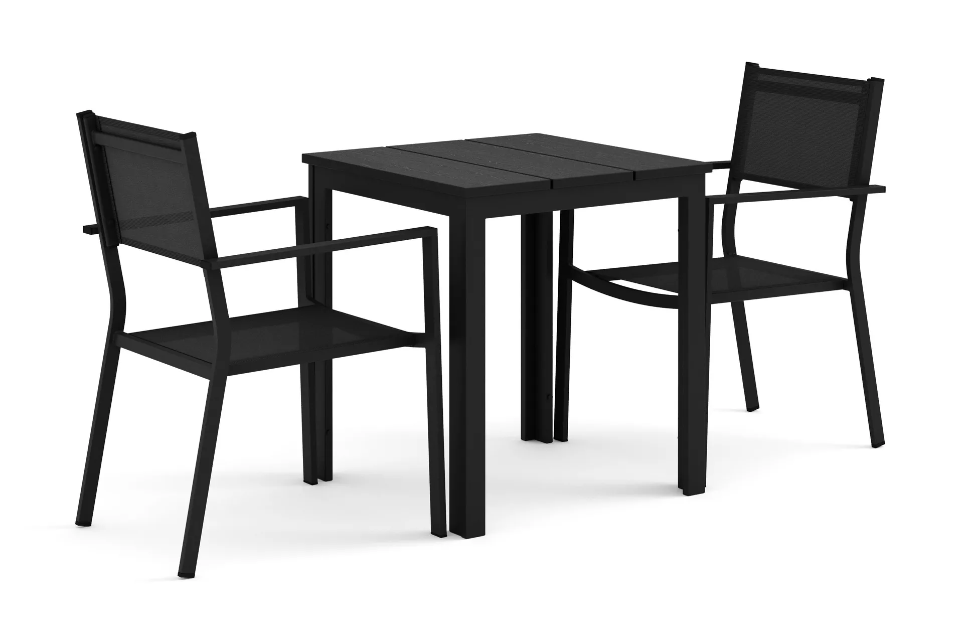 Tunis utomhus caféset 70x70 cm med 2 Tunis stapelstolar