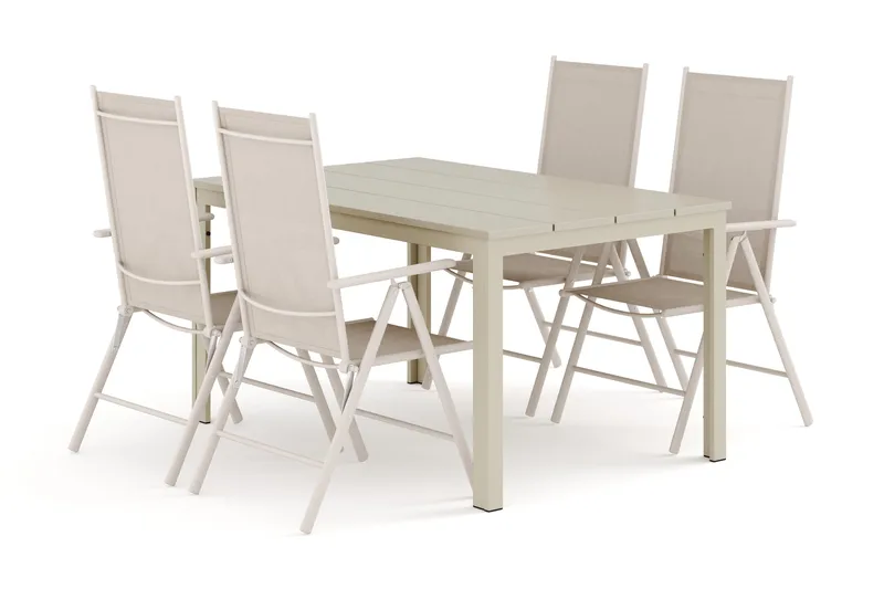 Tunis utomhus matgrupp 140x90 cm med 4 Maggie positionsstolar - Beige/Beige - Products - Utemöbler & utemiljö - Utegrupp - Matgrupp utomhus