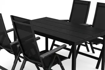 Tunis utomhus matgrupp 140x90 cm med 4 Monaco Light positionsstolar - Svart/Svart - Products - Utemöbler & utemiljö - Utegrupp - Matgrupp utomhus
