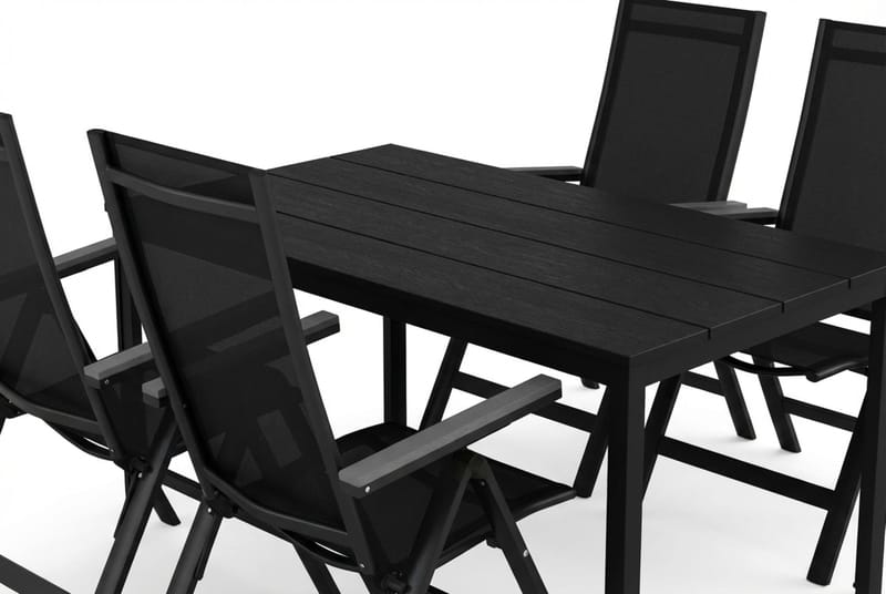 Tunis utomhus matgrupp 140x90 cm med 4 Monaco Light positionsstolar - Svart/Svart - Products - Utemöbler & utemiljö - Utegrupp - Matgrupp utomhus