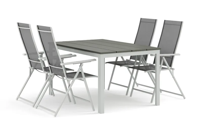 Tunis utomhus matgrupp 140x90 cm med 4 Sanna positionsstolar - Vit/Grå - Products - Utemöbler & utemiljö - Utegrupp - Matgrupp utomhus