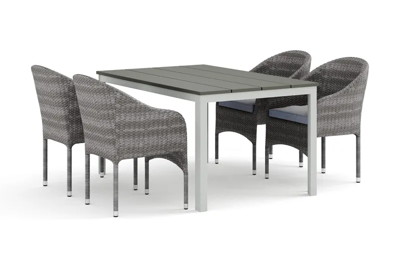 Tunis utomhus matgrupp 140x90 cm med 4 Thor fåtöljer - Vit/Grå - Products - Utemöbler & utemiljö - Utegrupp - Matgrupp utomhus