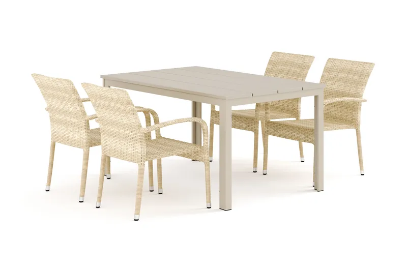 Tunis utomhus matgrupp 140x90 cm med 4 Thor Light utefåtöljer - Beige/Beige - Products - Utemöbler & utemiljö - Utegrupp - Matgrupp utomhus