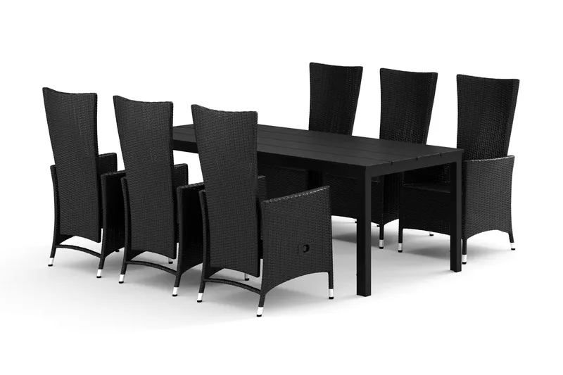 Tunis utomhus matgrupp 205x90 cm med 6 Jenny matstolar - Svart/Svart - Products - Utemöbler & utemiljö - Utegrupp - Matgrupp utomhus