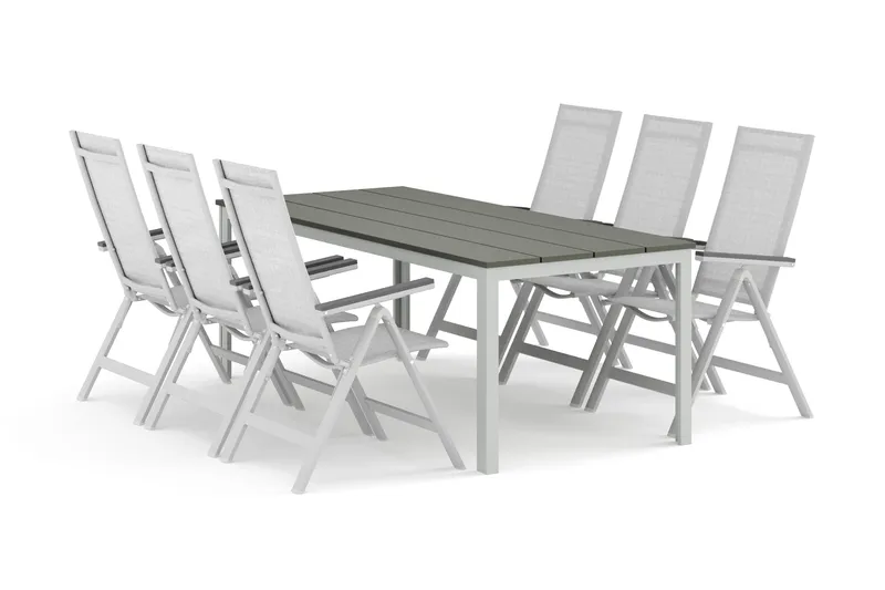 Tunis utomhus matgrupp 205x90 cm med 6 Monaco Light positionsstolar - Vit/Grå - Products - Utemöbler & utemiljö - Utegrupp - Matgrupp utomhus