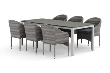 Tunis utomhus matgrupp 205x90 cm med 6 Thor fåtöljer - Vit/Grå - Products - Utemöbler & utemiljö - Utegrupp - Matgrupp utomhus