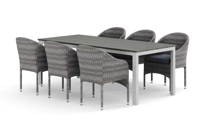 Tunis utomhus matgrupp 205x90 cm med 6 Thor fåtöljer - Vit/Grå - Products - Utemöbler & utemiljö - Utegrupp - Matgrupp utomhus