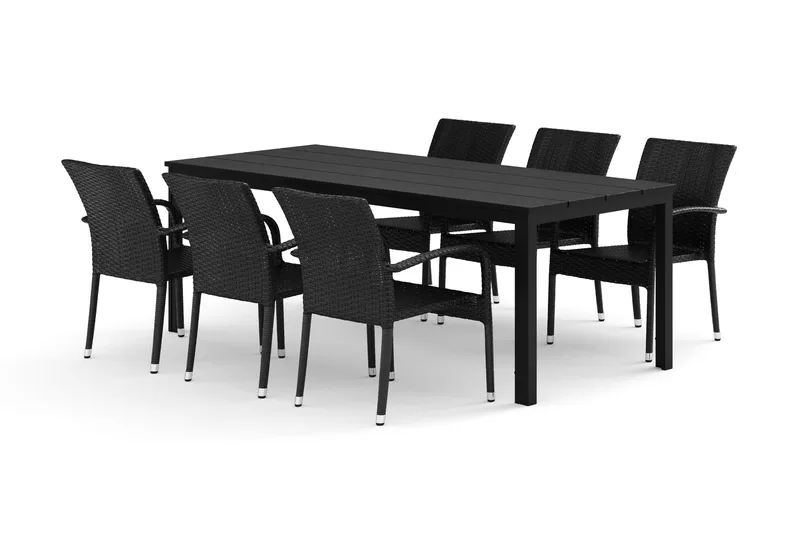 Tunis utomhus matgrupp 205x90 cm med 6 Thor Light utefåtöljer - Svart/Svart - Products - Utemöbler & utemiljö - Utegrupp - Matgrupp utomhus
