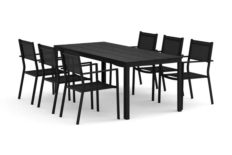 Tunis utomhus matgrupp 205x90 cm med 6 Tunis stapelstolar - Svart/Svart - Products - Utemöbler & utemiljö - Utegrupp - Matgrupp utomhus