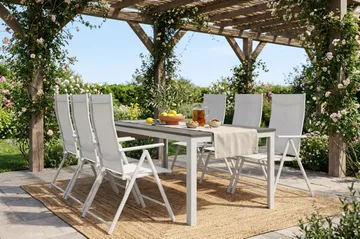 Tunis utomhus matgrupp 205x90 cm med 6 positionsstolar - Vit/Grå - Products - Utemöbler & utemiljö - Utegrupp - Matgrupp utomhus