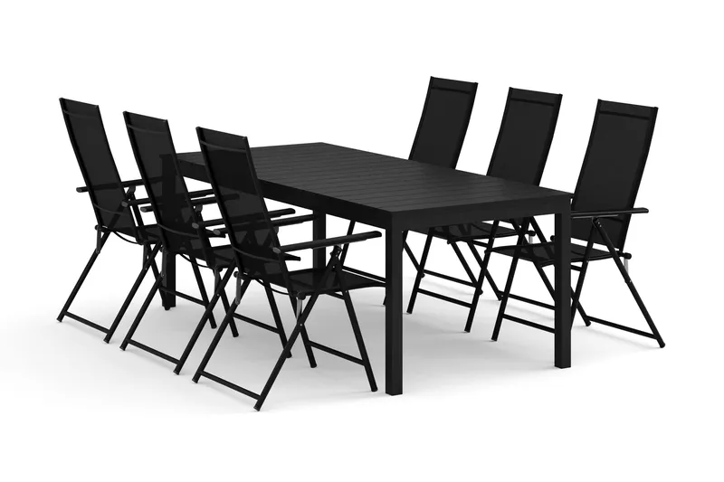 Tunis utomhus matgrupp förlängningsbart 205/305x90 cm med 6 Sanna positionsstolar - Svart/Svart - Products - Utemöbler & utemiljö - Utegrupp - Matgrupp utomhus