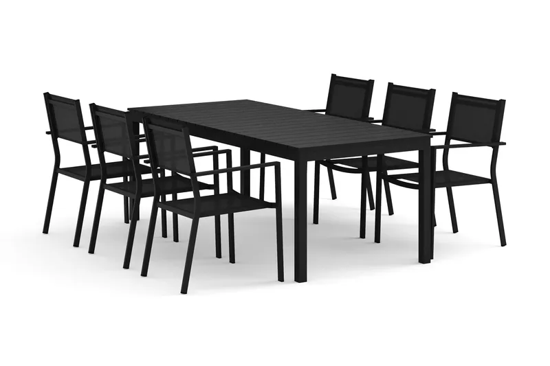Tunis utomhus matgrupp förlängningsbart 205/305x90 cm med 6 Tunis stapelstolar - Svart/Svart - Products - Utemöbler & utemiljö - Utegrupp - Matgrupp utomhus