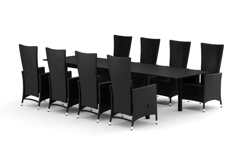 Tunis utomhus matgrupp förlängningsbart 205/305x90 cm med 8 Jenny matstolar - Svart/Svart - Products - Utemöbler & utemiljö - Utegrupp - Matgrupp utomhus
