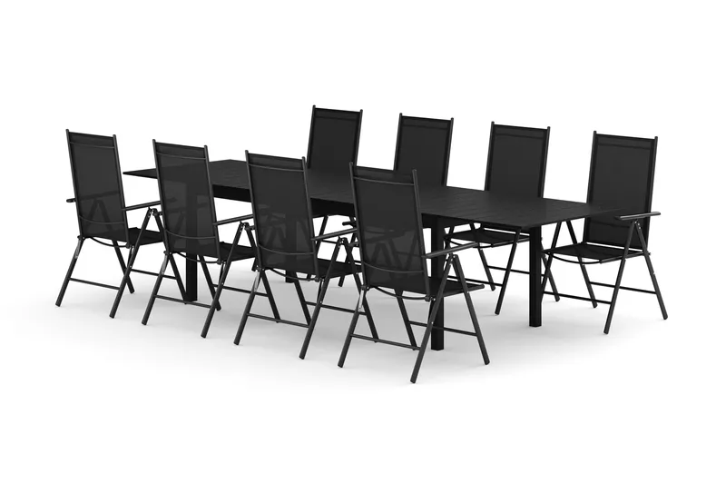 Tunis utomhus matgrupp förlängningsbart 205/305x90 cm med 8 Maggie positionsstolar - Svart/Svart - Products - Utemöbler & utemiljö - Utegrupp - Matgrupp utomhus