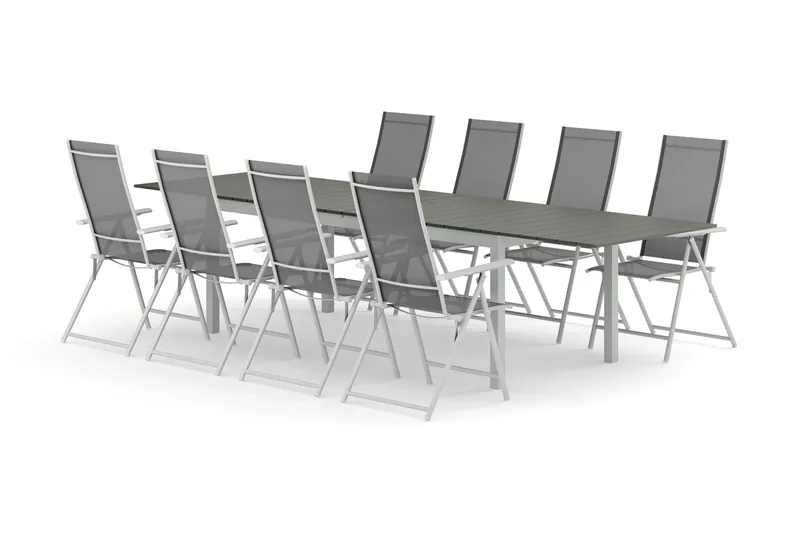 Tunis utomhus matgrupp förlängningsbart 205/305x90 cm med 8 Sanna positionsstolar - Vit/Grå - Products - Utemöbler & utemiljö - Utegrupp - Matgrupp utomhus