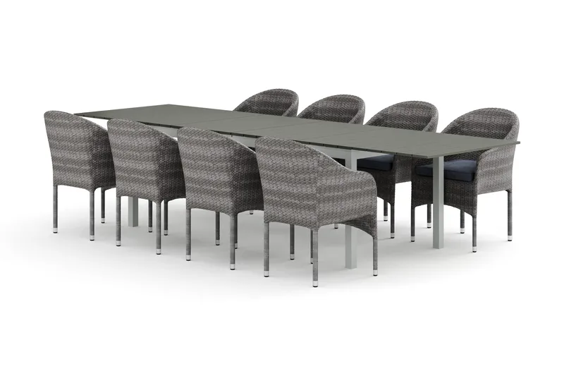 Tunis utomhus matgrupp förlängningsbart 205/305x90 cm med 8 Thor fåtöljer - Vit/Grå - Products - Utemöbler & utemiljö - Utegrupp - Matgrupp utomhus