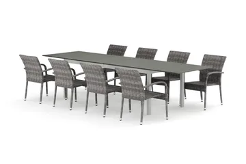 Tunis utomhus matgrupp förlängningsbart 205/305x90 cm med 8 Thor Light utefåtöljer - Vit/Grå - Products - Utemöbler & utemiljö - Utegrupp - Matgrupp utomhus
