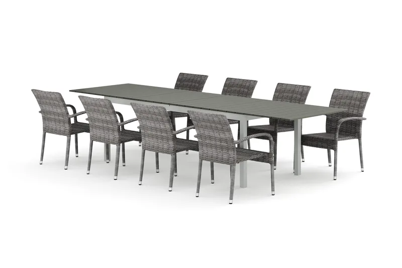 Tunis utomhus matgrupp förlängningsbart 205/305x90 cm med 8 Thor Light utefåtöljer - Vit/Grå - Products - Utemöbler & utemiljö - Utegrupp - Matgrupp utomhus