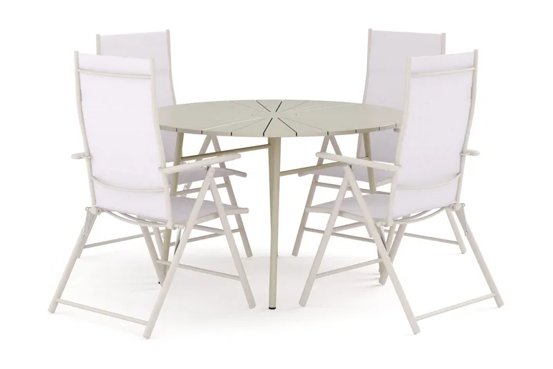 Tunis utomhus rund matgrupp 120 cm med 4 Sanna positionsstolar - Beige/Beige - Products - Utemöbler & utemiljö - Utegrupp - Matgrupp utomhus
