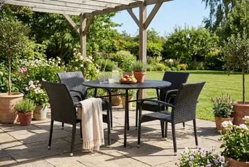 Tunis utomhus rund matgrupp 120 cm med 4 Thor Light utefåtöljer - Svart/Svart - Products - Utemöbler & utemiljö - Utegrupp - Matgrupp utomhus